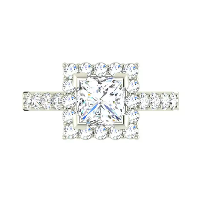 14K WHITE GOLD 10MM SQUARE DIAMOND HALO ENGAGEMENT RING